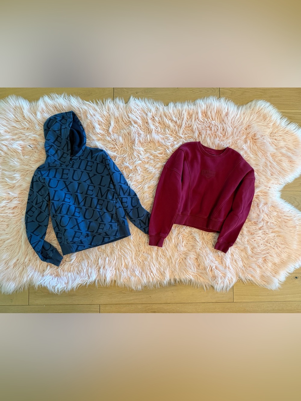 Le Mieux Blue Printed Hoodie & Burgundy Crewneck Sweatshirt Set
